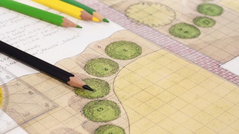 Pencils on landscape blueprint
